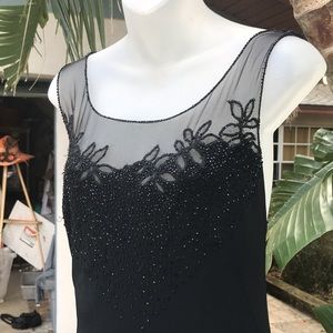 Gilar Evening beaded column dress with asymmetric Sheer Hem